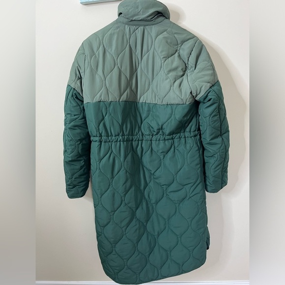 Summersalt Long ColorBlock Quilted Eco Coat Color Olive Eden Green Size M *flaws - Picture 2 of 12